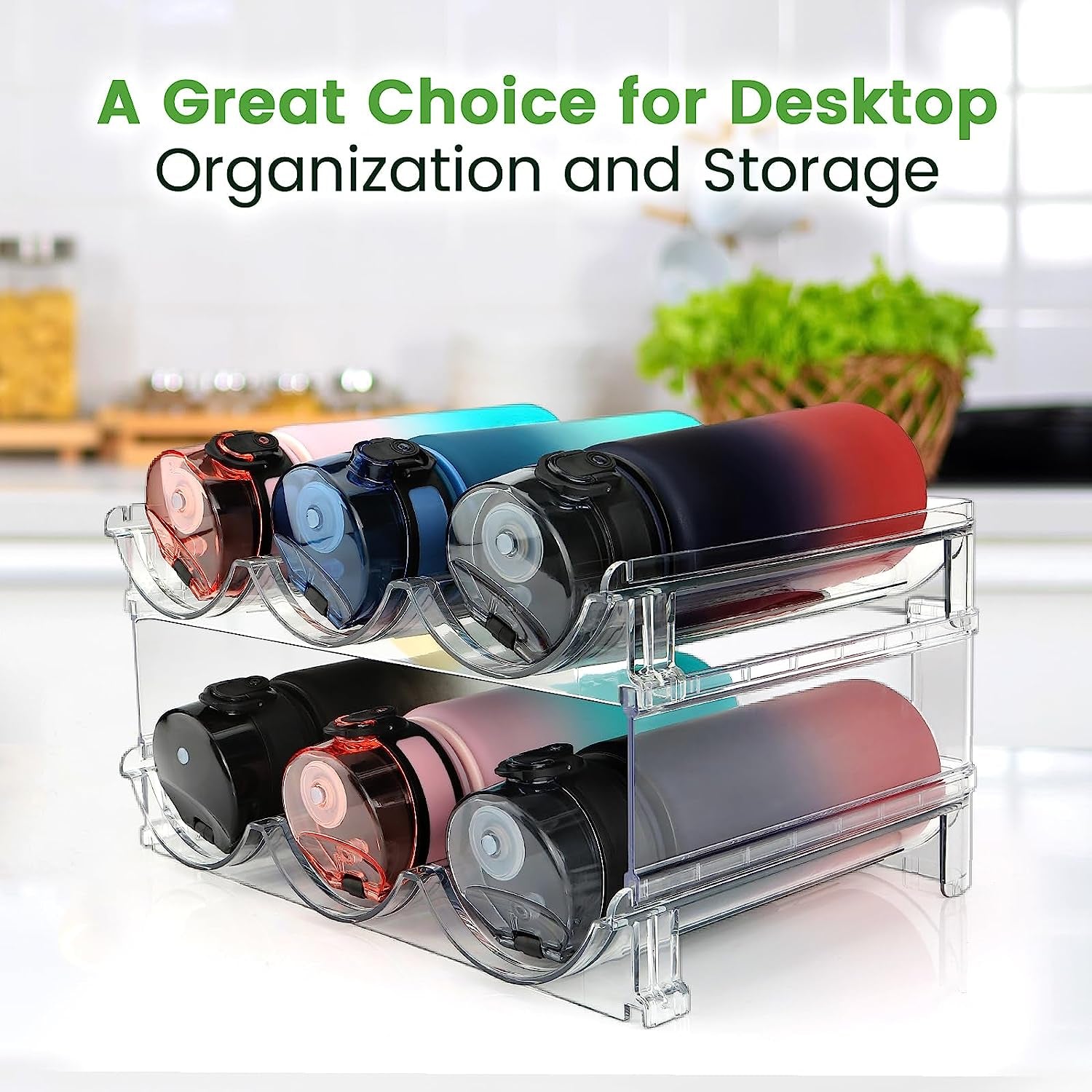 Maximize Your Space: 2-Pack Water Bottle Organizer for Cabinet - Stackable Storage Solution!