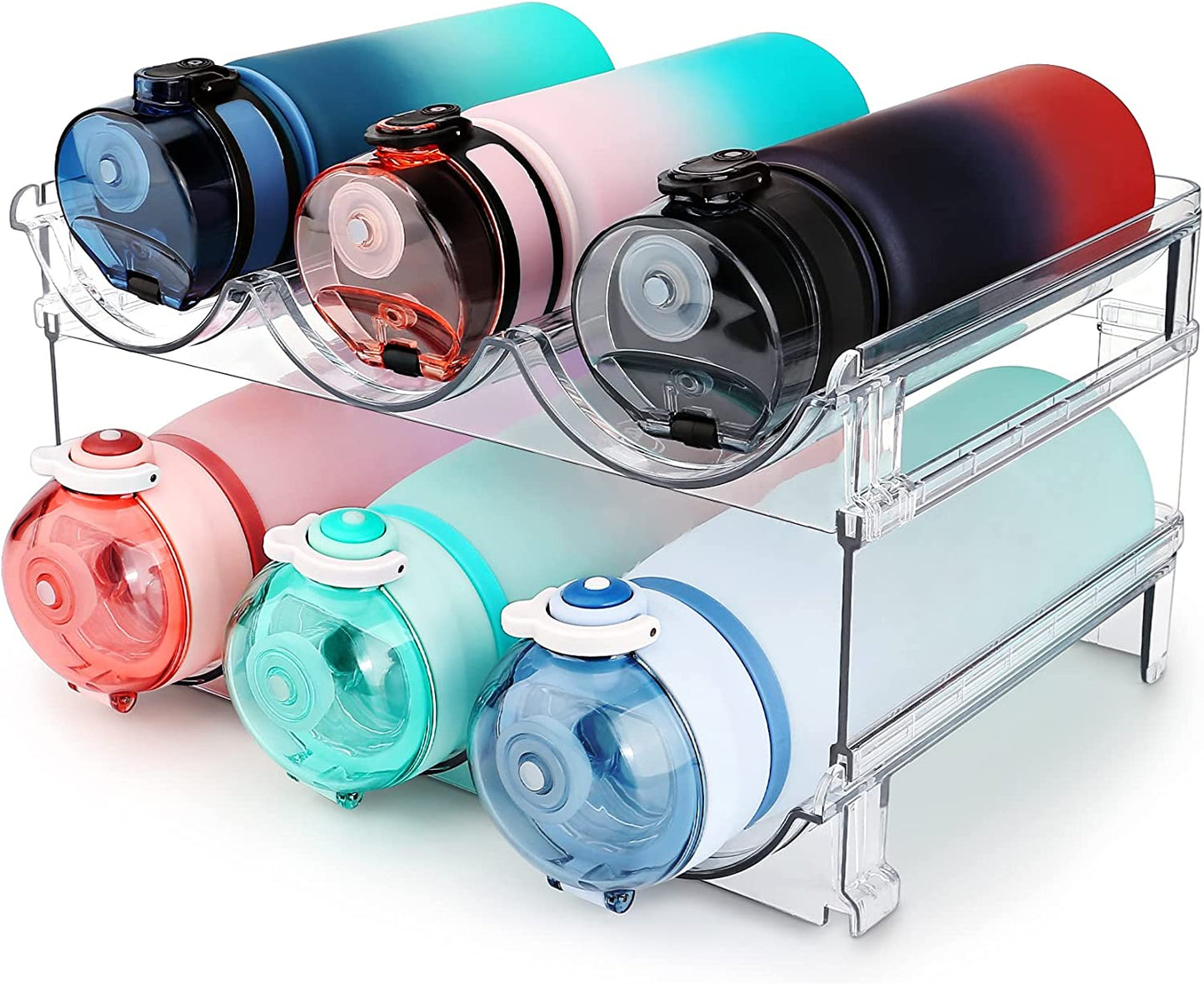 Maximize Your Space: 2-Pack Water Bottle Organizer for Cabinet - Stackable Storage Solution!