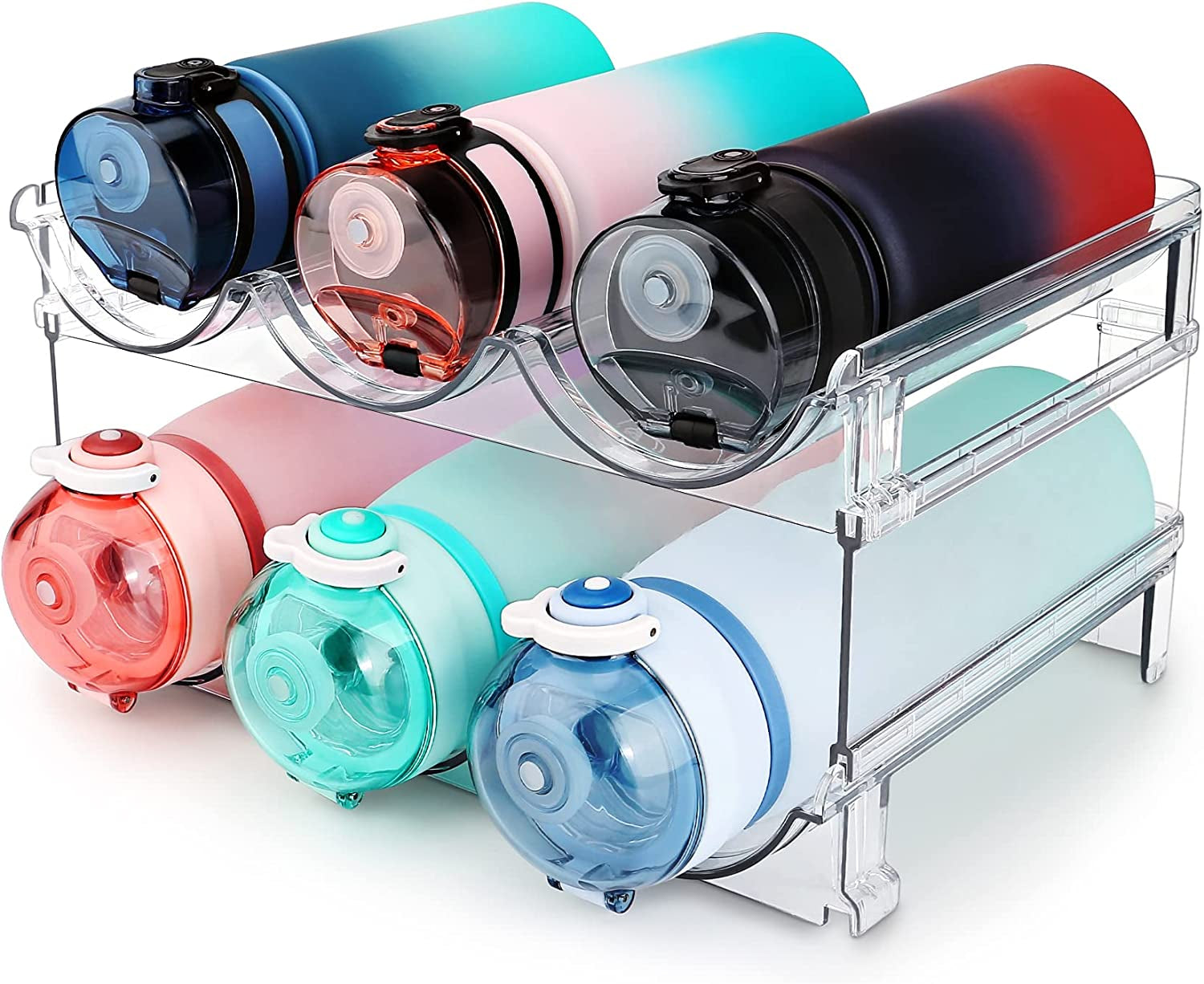 Maximize Your Space: 2-Pack Water Bottle Organizer for Cabinet - Stackable Storage Solution!