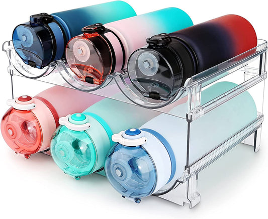 Maximize Your Space: 2-Pack Water Bottle Organizer for Cabinet - Stackable Storage Solution!