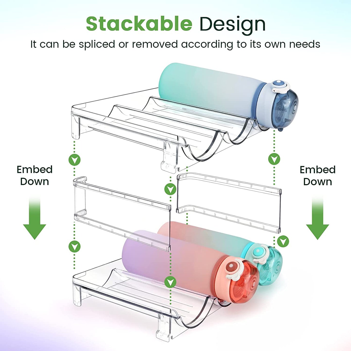 Maximize Your Space: 2-Pack Water Bottle Organizer for Cabinet - Stackable Storage Solution!
